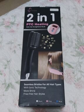 2-in-1 PTC Heating Ionic Hair Straightener Brush - Black/Pink